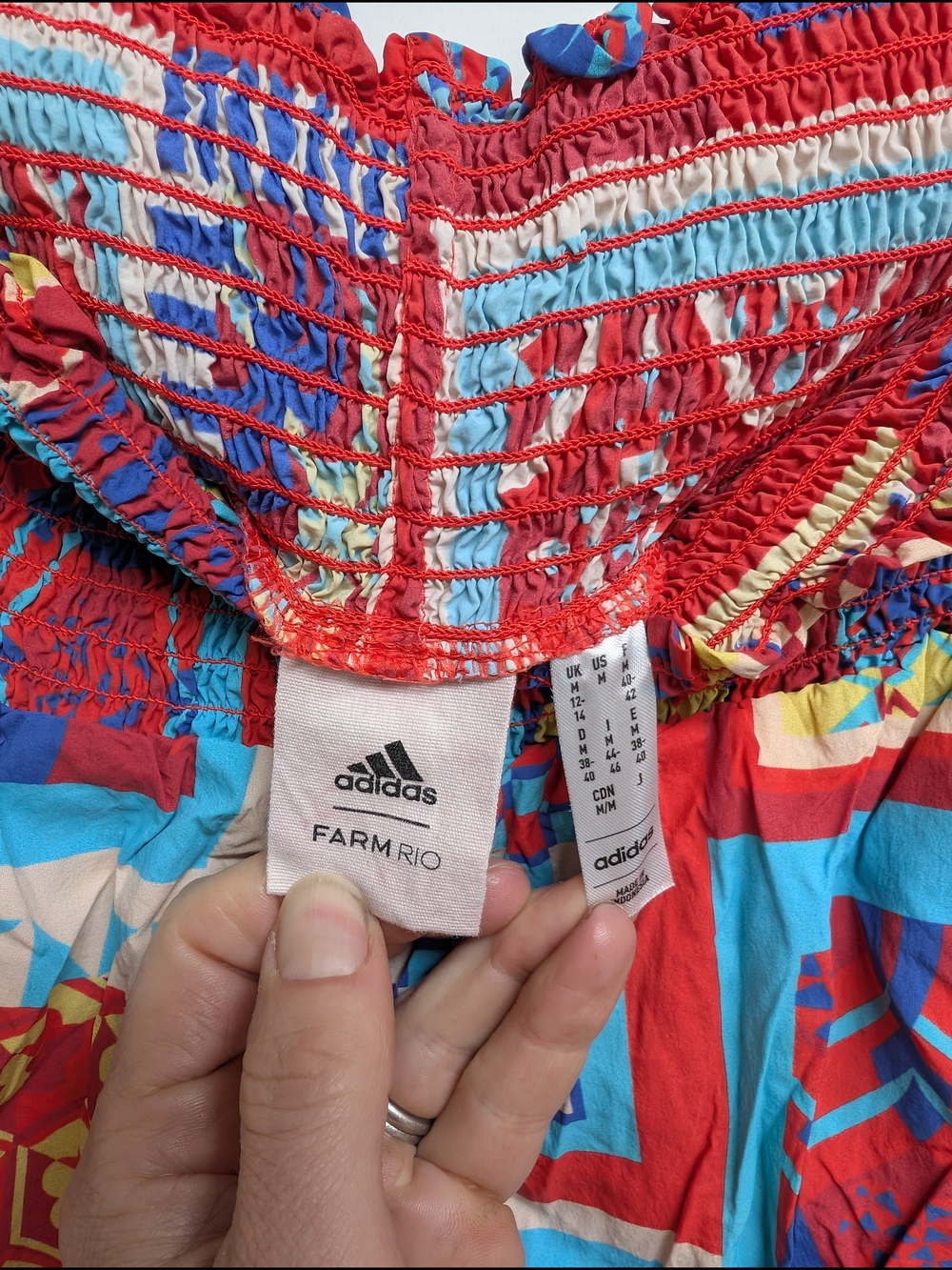 adidas Farm Rio Patchwork Wide-Leg Pants in Red & Turquoise, Medium - Picture 4 of 6